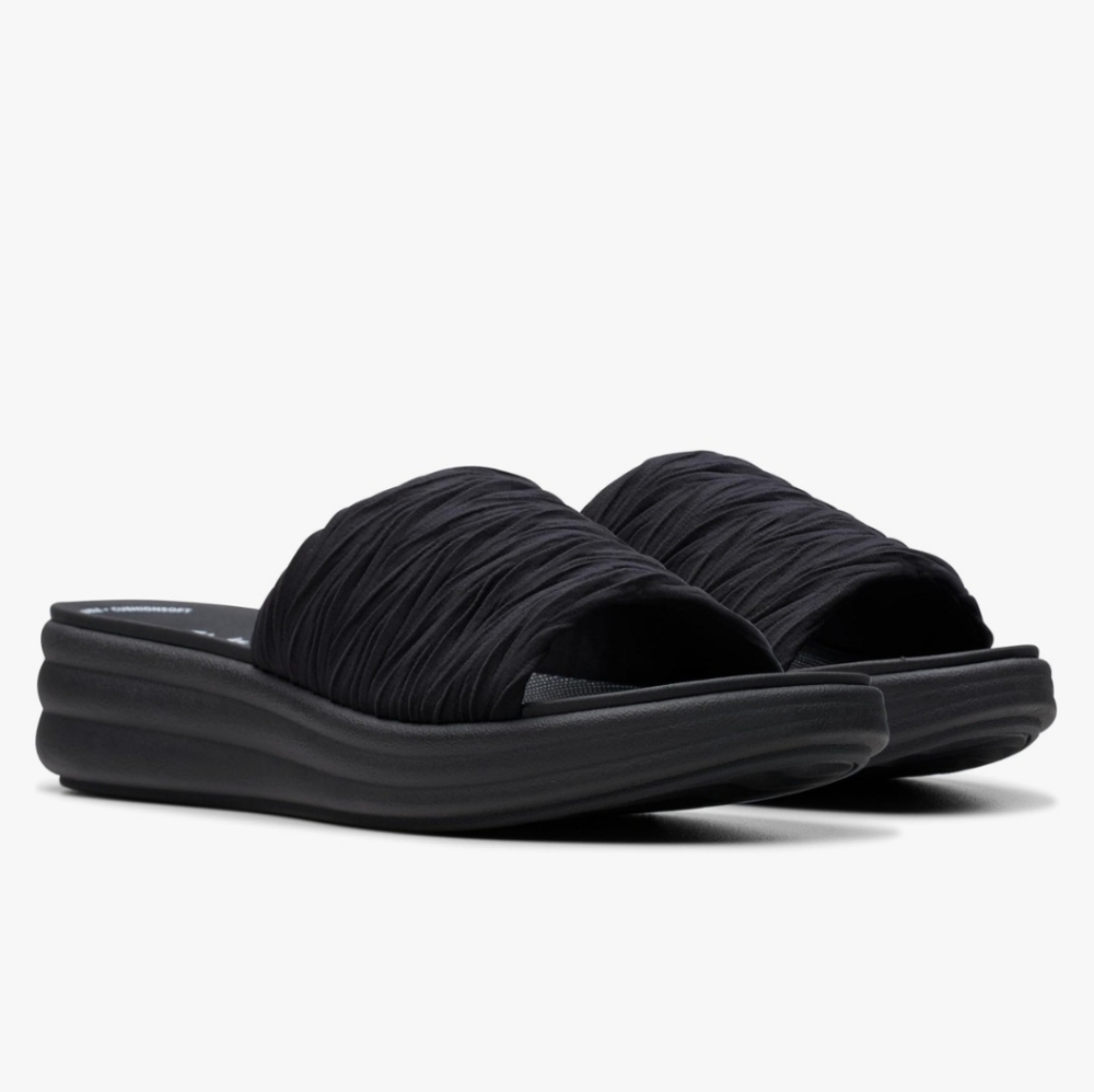 Cloudsteppers by Clarks Black Ruched Slide Sandals